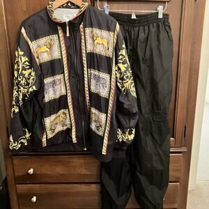 Adolfo Black Jacket with Gold and Cream Animal Panels